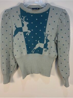 VTG Demetre Deer Puff Sleeve Pure Wool Ski Sweater